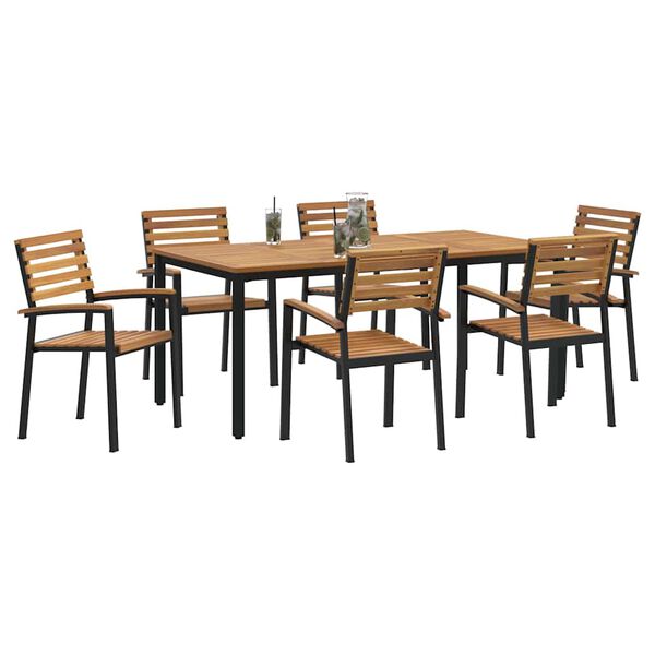 vidaXL Garten Essgruppe 7 pcs Schwarz Massivholz Akazie