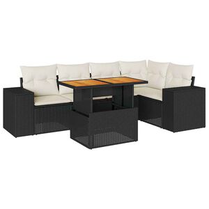 vidaXL 6-tlg. Garten-Sofagarnitur mit Kissen Schwarz Poly Rattan