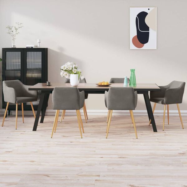 vidaXL Esszimmerst&uuml;hle 6 Stk. Dunkelgrau Samt