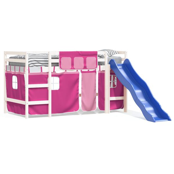 vidaXL Kinderhochbett mit Vorhängen Rosa 80x200 cm Massivholz Kiefer