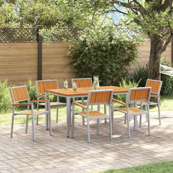 vidaXL Garten Essgruppe 7 pcs Grau Massivholz Akazie