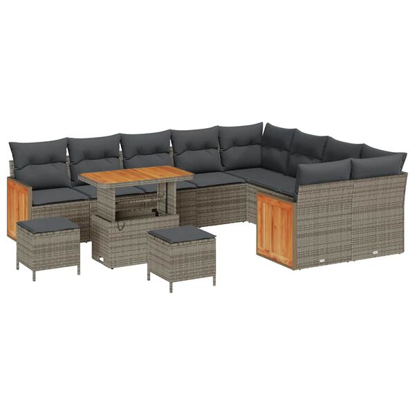 vidaXL Gartensofa-set mit Kissen 13 pcs Grau Poly-Rattan