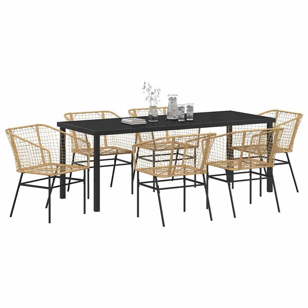 vidaXL Garten Essgruppe 7 pcs Braun Poly-Rattan