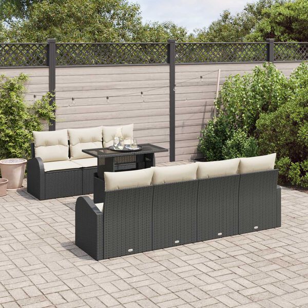 vidaXL Gartensofa-set mit Kissen mit Kissen 8 pcs Schwarz Poly Rattan