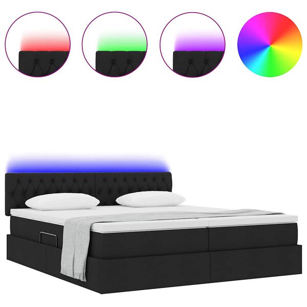vidaXL Bett mit LED-Lichtleisten Schwarz 180 x 200 cm Stoff