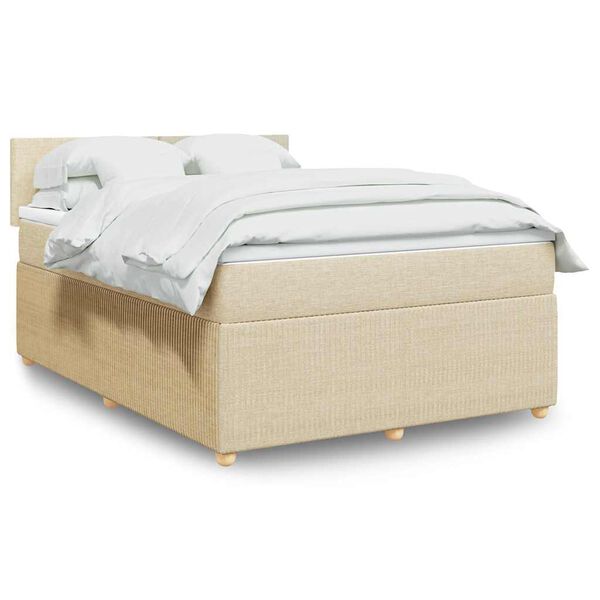 vidaXL Boxspringbett mit Matratze Creme 140x190 cm Stoff