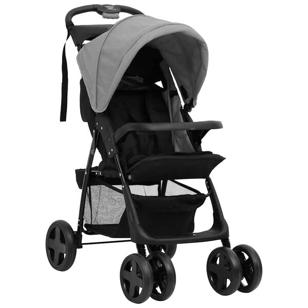 vidaXL 3-in-1 Kinderwagen Hellgrau und Schwarz Stahl