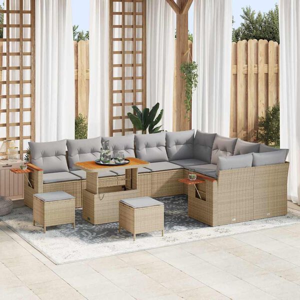 vidaXL Garten-Sofa-Set mit Kissen 12 pcs Beige und Hellgrau