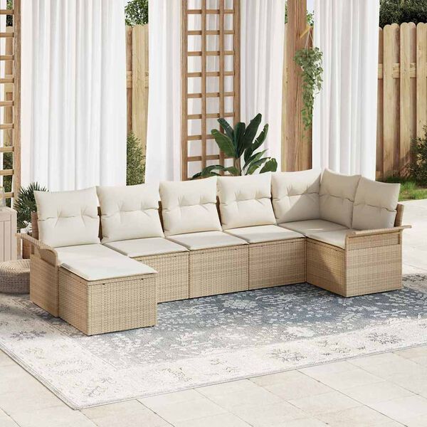 vidaXL Gartensofa-set mit Kissen 7 pcs Beige Poly-Rattan