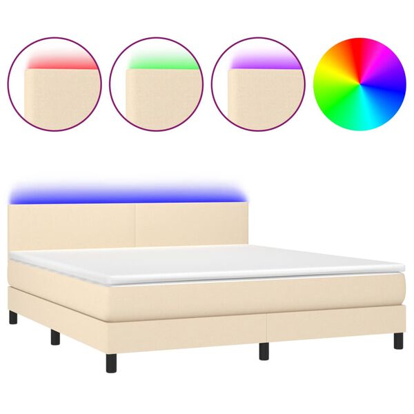 vidaXL Boxspringbett mit Matratze & LED Creme 160x200 cm Stoff