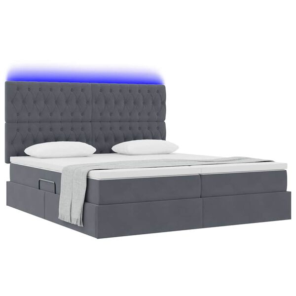 vidaXL Bett mit LED-Lichtleisten Dunkelgrau 180 x 200 cm Samt