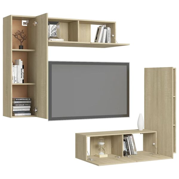 vidaXL 4-tlg. TV-Schrank-Set Sonoma-Eiche Holzwerkstoff