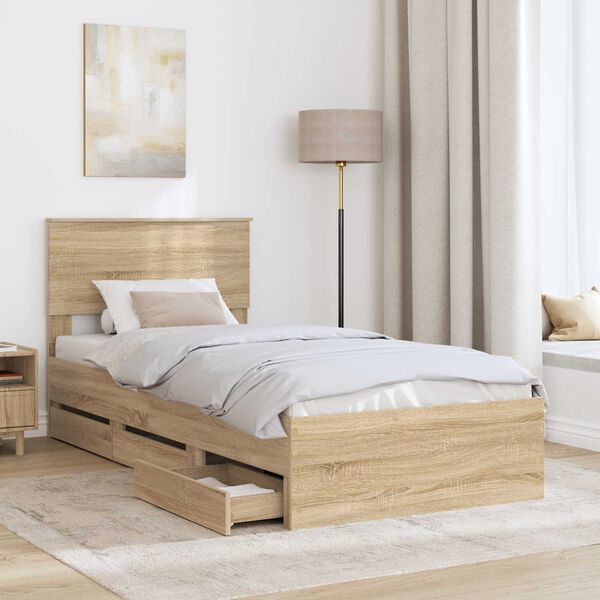 vidaXL Bettrahmen Sonoma-Eiche 90 x 190 cm Ingenieurs Holz