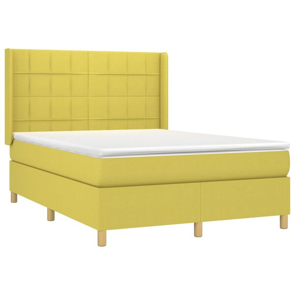 vidaXL Boxspringbett mit Matratze & LED Gr&uuml;n 140x190 cm Stoff