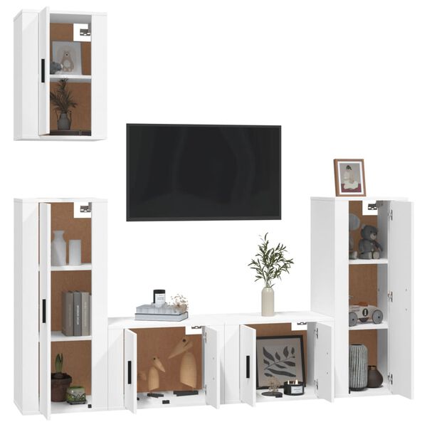 vidaXL 5-tlg. TV-Schrank-Set Wei&szlig; Holzwerkstoff