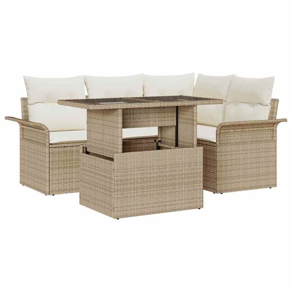 vidaXL Garten-Sofa-Set mit Kissen 5 pcs Beige Poly Rattan