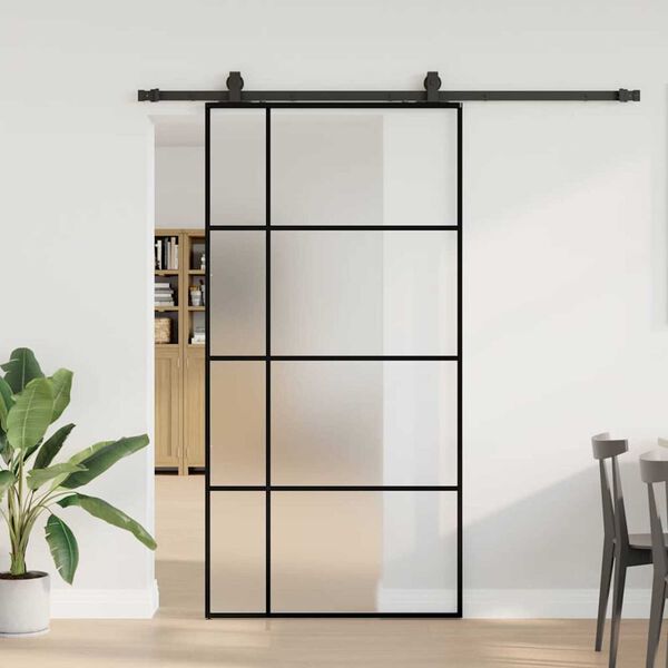 vidaXL Schiebet&uuml;r mit Beschlag Schwarz 102,5x205 cm ESG-Glas