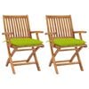 vidaXL Gartenst&uuml;hle 2 Stk. mit Hellgr&uuml;nen Kissen Massivholz Teak