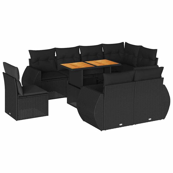 vidaXL 9-tlg. Garten-Sofagarnitur mit Kissen Schwarz Poly Rattan