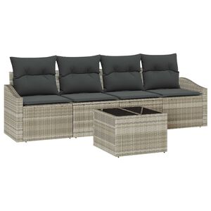 vidaXL Sofa Set mit Kissen mit Kissen 5 pcs Hellgrau Poly-Rattan