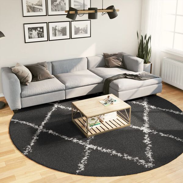vidaXL Shaggy-Teppich PAMPLONA Hochflor Modern Schwarz Creme Ø 280 cm