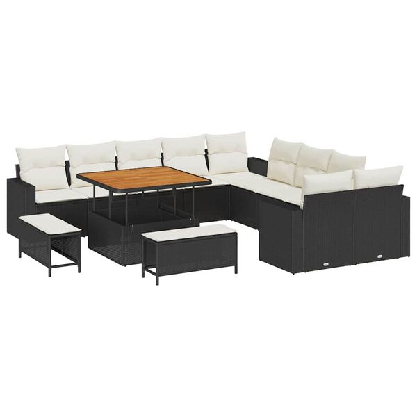 vidaXL Gartensofa-set mit Kissen 17 pcs Schwarz und Creme Poly-Rattan