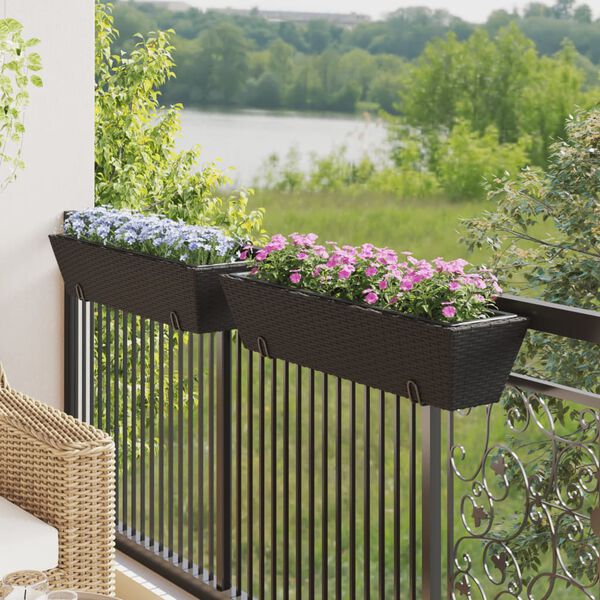 vidaXL Pflanzkasten mit Haken 2 Stk. Schwarz Poly Rattan