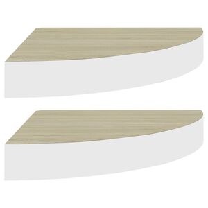 vidaXL Eck-Wandregal 2 Stk. Eiche und Wei&szlig; 25x25x3,8 cm MDF