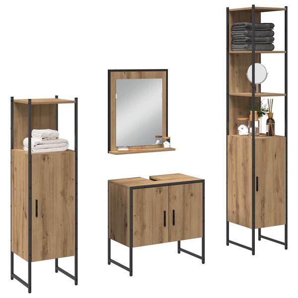 vidaXL Badezimmerm&ouml;bel-Set mit Regal mit T&uuml;r 4 pcs Braun Holzwerkstoff