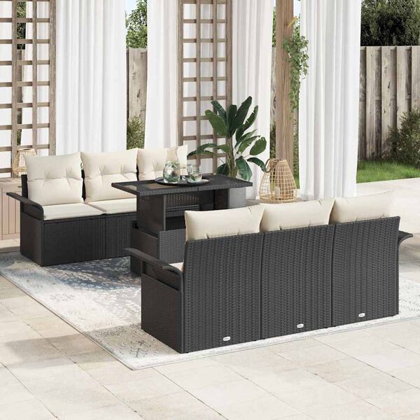 vidaXL Gartensofa-set mit Kissen 7 pcs Schwarz Poly-Rattan