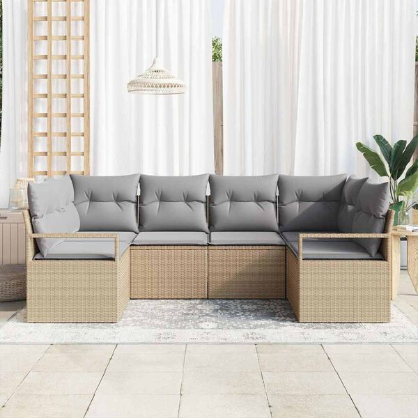 vidaXL Gartensofa-set mit Kissen 6 pcs Beige und Hellgrau Poly-Rattan