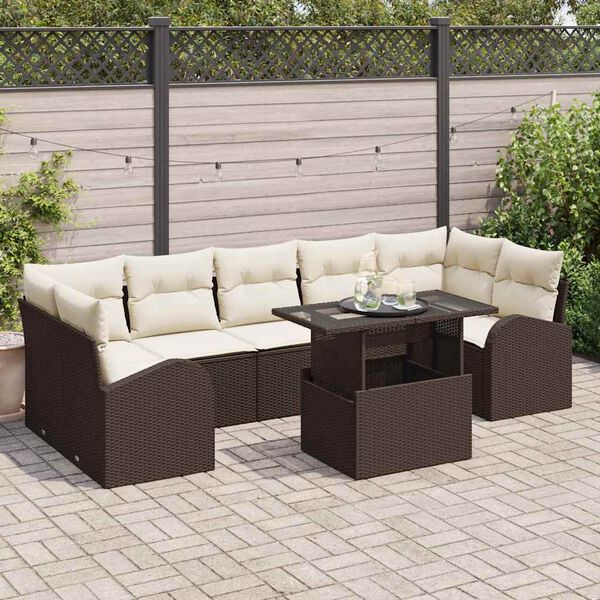 vidaXL Garten-Sofa-Set mit Kissen 8 pcs Braun Poly Rattan