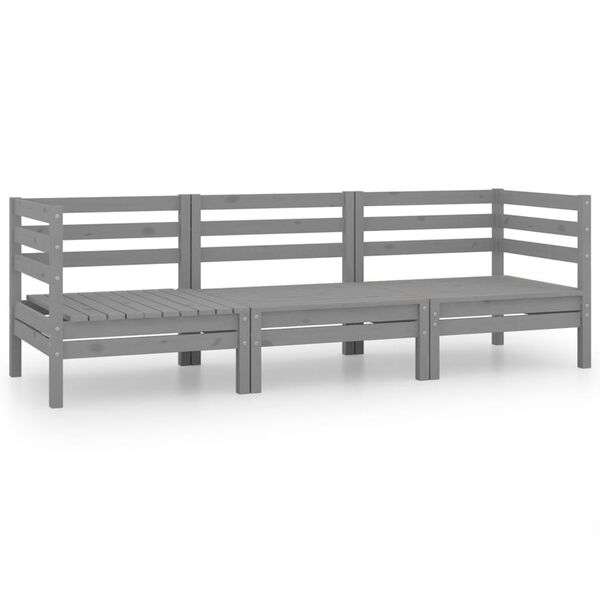 vidaXL 3-tlg. Garten-Lounge-Set Grau Kiefer Massivholz