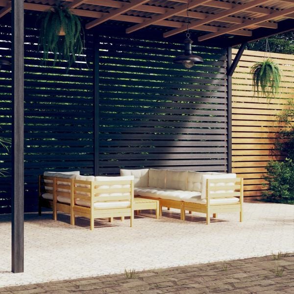 vidaXL 8-tlg. Garten-Lounge-Set mit Creme Kissen Massivholz Kiefer