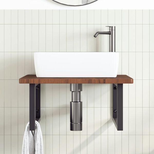 vidaXL Waschtischplatte mit Halterung Stahl und Massivholz Eiche