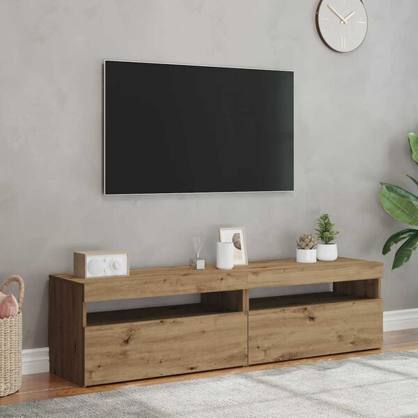 vidaXL TV-Schr&auml;nke mit LED-Leuchten 2 Stk. Artisan-Eiche Holzwerkstoff