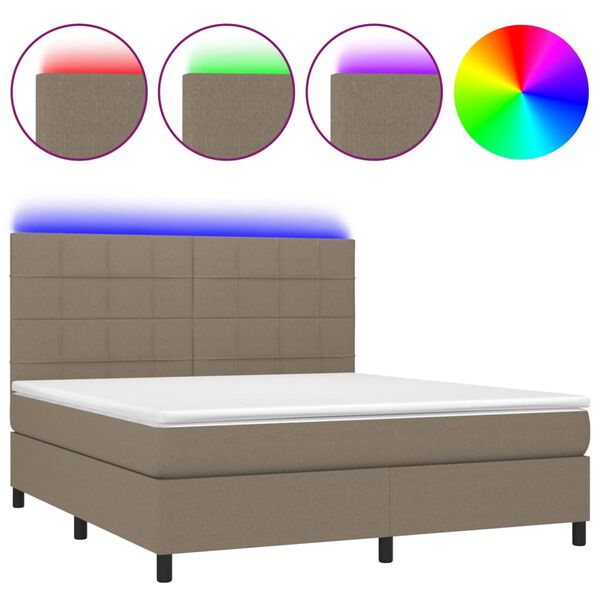 vidaXL Boxspringbett mit Matratze & LED Taupe 160x200 cm Stoff
