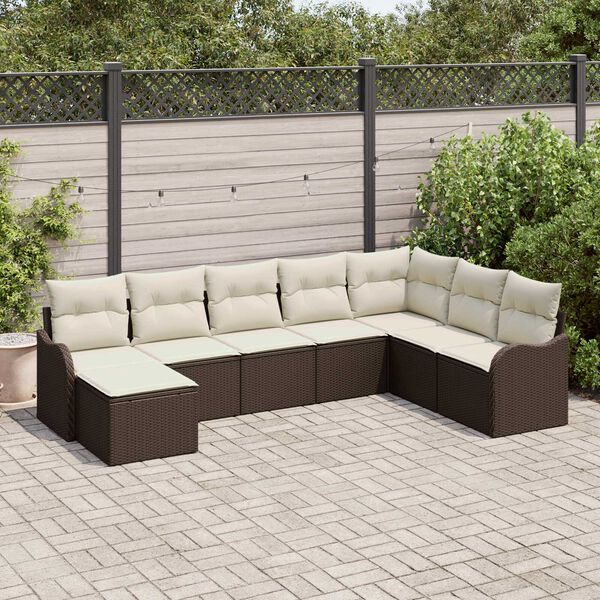 vidaXL Garten-Sofa-Set mit Kissen 8 pcs Braun und Wei&szlig; Poly Rattan