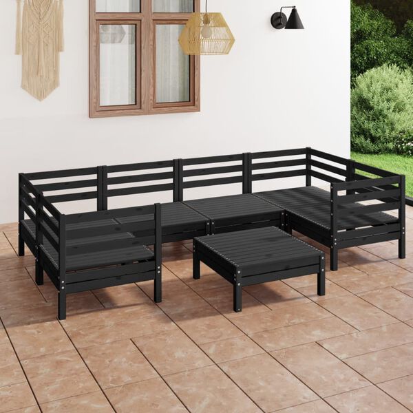 vidaXL 7-tlg. Garten-Lounge-Set Schwarz Massivholz Kiefer