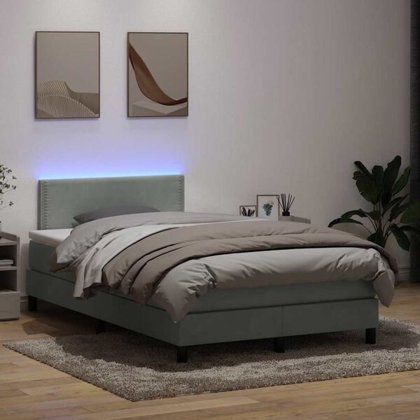 vidaXL Boxspringbett mit Matratze & LED Hellgrau 120x220 cm Samt