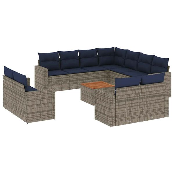 vidaXL 12-tlg. Garten-Sofagarnitur mit Kissen Grau Poly Rattan