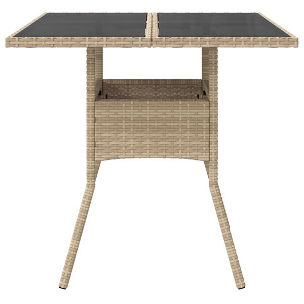 vidaXL Gartentisch mit Glasplatte Beige 80x80x75 cm Poly Rattan