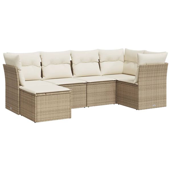 vidaXL 6-tlg. Garten-Sofagarnitur mit Kissen Beige Poly Rattan