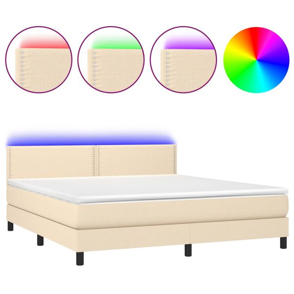 vidaXL Boxspringbett mit Matratze & LED Creme 160x200 cm Stoff