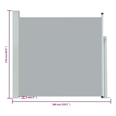 vidaXL Ausziehbare Seitenmarkise 170×300 cm Grau