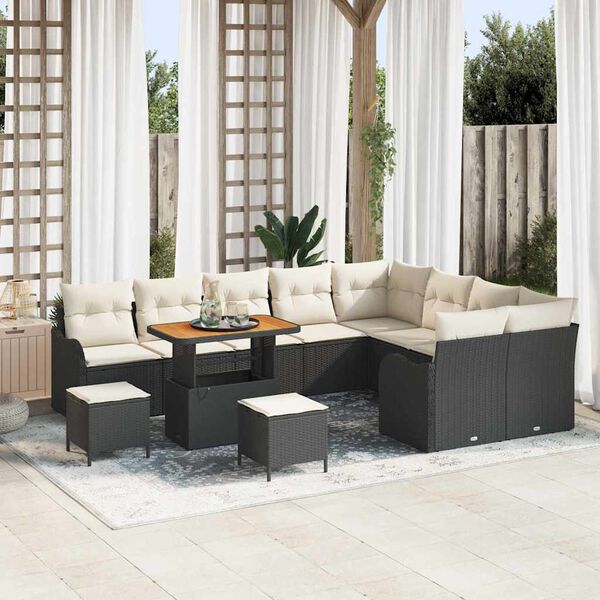vidaXL Garten-Sofa-Set mit Kissen mit Kissen 12 pcs Schwarz und Creme