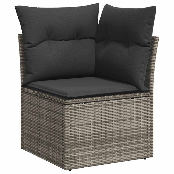 vidaXL 11-tlg. Garten-Sofagarnitur mit Kissen Grau Poly Rattan Akazie