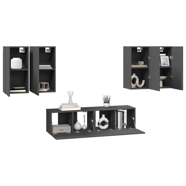 vidaXL 6-tlg. TV-Schrank-Set Grau Holzwerkstoff