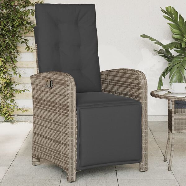 vidaXL Gartensessel mit Fußteil 2 Stk. Verstellbar Grau Poly Rattan