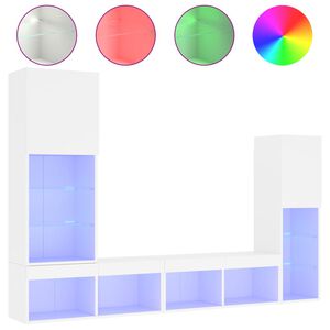 vidaXL 4-tlg. Wohnwand mit LED-Beleuchtung Wei&szlig; Holzwerkstoff